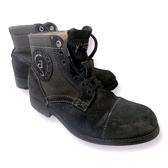 G-STAR RAW Denim & Suede Leather Tie-Up Boots Mens 7 Black Style GS11036…Grunge - Picture 2 of 13